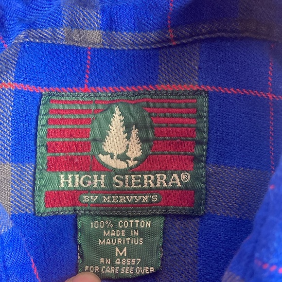 Vintage Mens Medium High Sierra Mervyn’s Blue Plaid Flannel Shirt - Picture 3 of 8